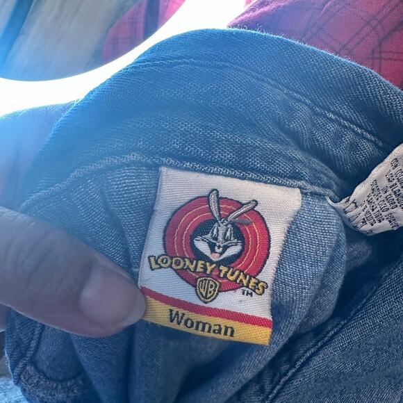 Vintage Looney Tunes Tweety Bird Denim Sleeveless Shirt | 90s Cartoon Tee - Picture 6 of 9